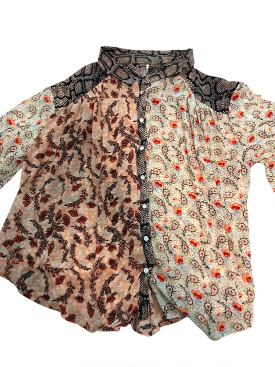 Free People Tops - Free People Semi-Sheer Button Down Floral Snake Skin Blouse Boho
